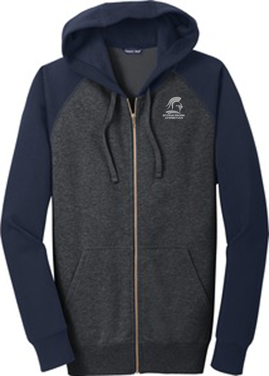 Adult SportTek Raglan Colorblock FullZip Hooded Fleece Jacket